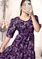 Women’s Purple Floral Printed Cotton Blend Midi Dress