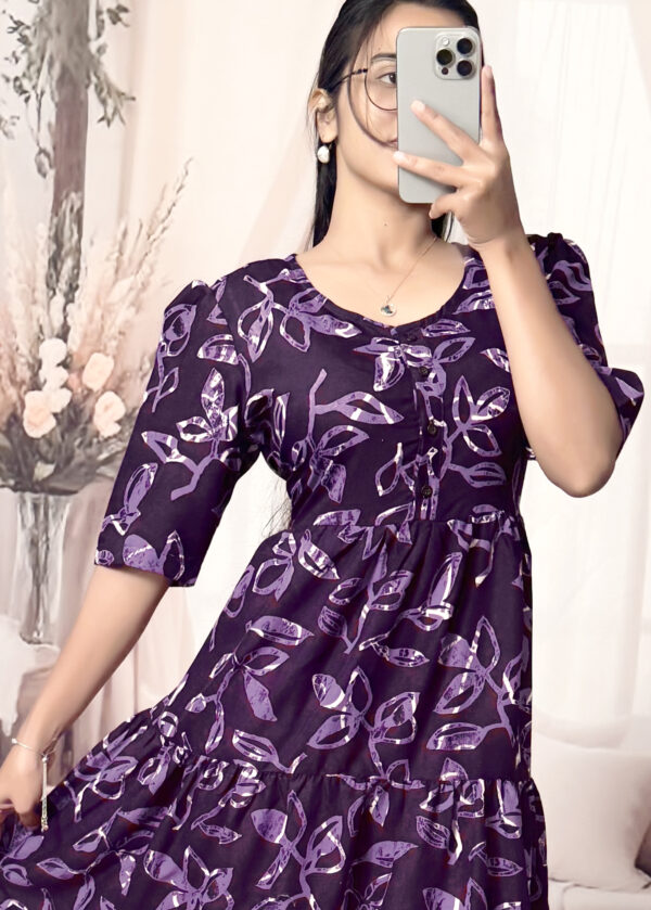 Women’s Purple Floral Printed Cotton Blend Midi Dress
