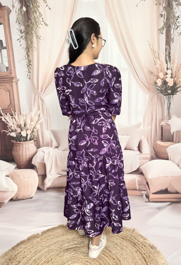 Women’s Purple Floral Printed Cotton Blend Midi Dress