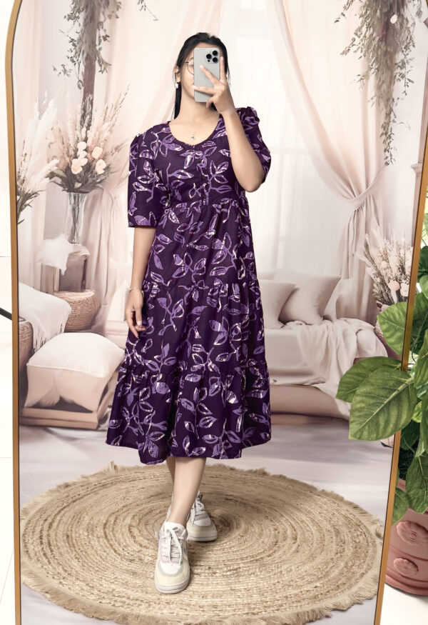 Women’s Purple Floral Printed Cotton Blend Midi Dress