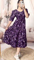 Women’s Purple Floral Printed Cotton Blend Midi Dress