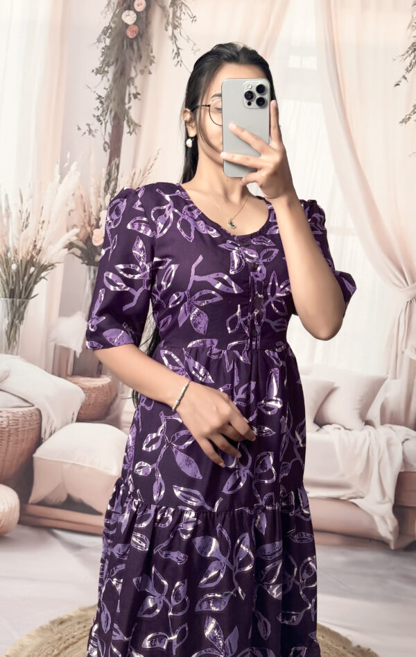 Women’s Purple Floral Printed Cotton Blend Midi Dress