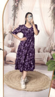 Women’s Purple Floral Printed Cotton Blend Midi Dress