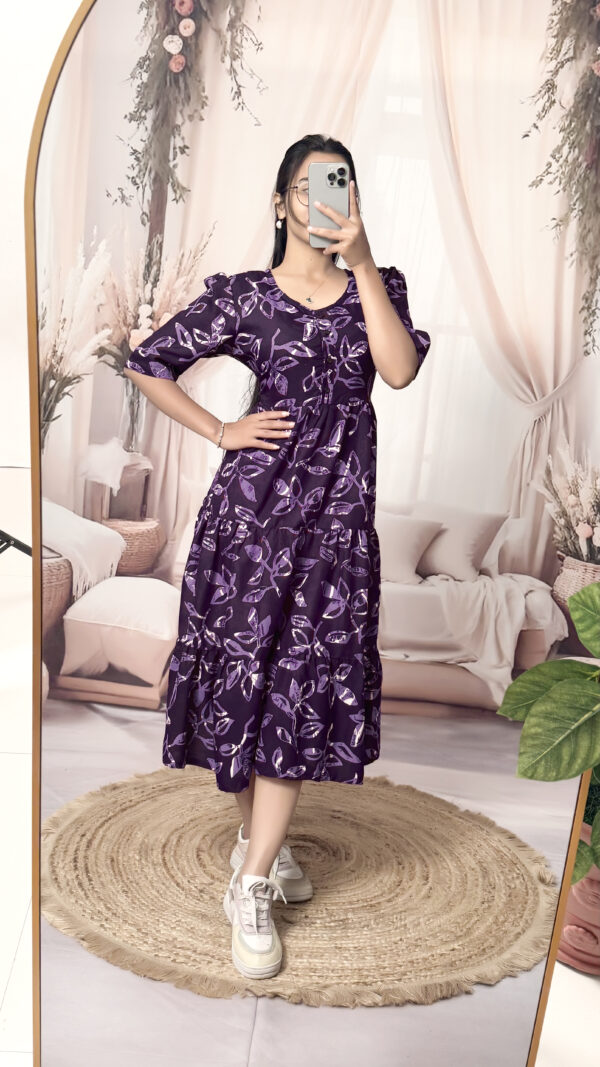 Women’s Purple Floral Printed Cotton Blend Midi Dress