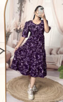 Women’s Purple Floral Printed Cotton Blend Midi Dress