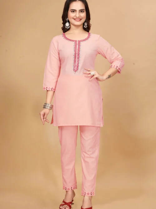 Peach Colour Solid Tunic and Pant Set