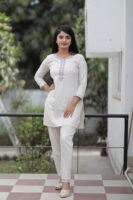 Off White Colour Solid Tunic and Pant Set