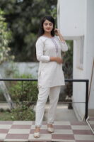 Off White Colour Solid Tunic and Pant Set