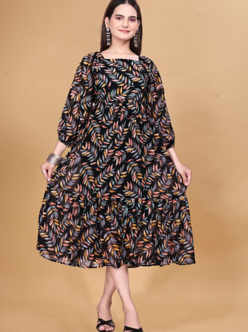 BLack Printed Georgette Dress