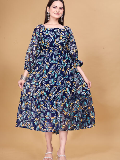 Blue Printed Georgette Dress