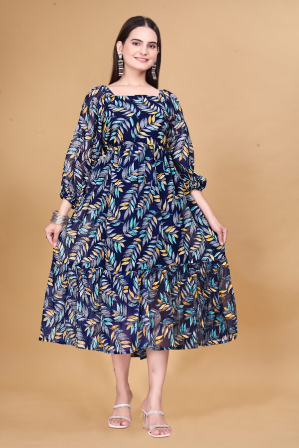 Blue Printed Georgette Dress
