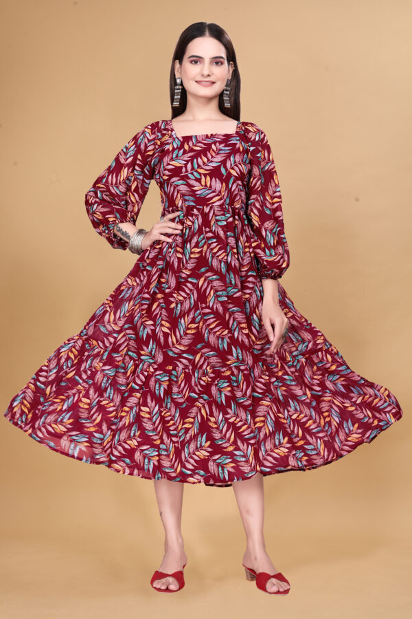 Maroon Printed Georgette Dress