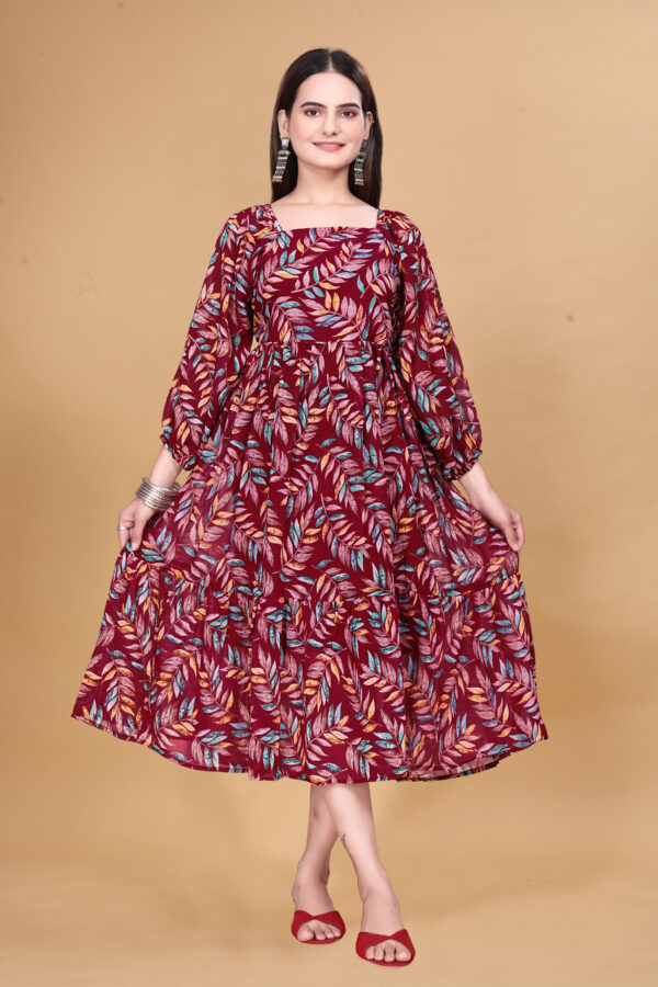 Maroon Printed Georgette Dress