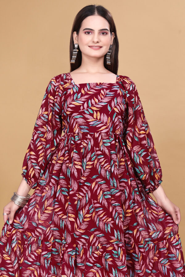 Maroon Printed Georgette Dress