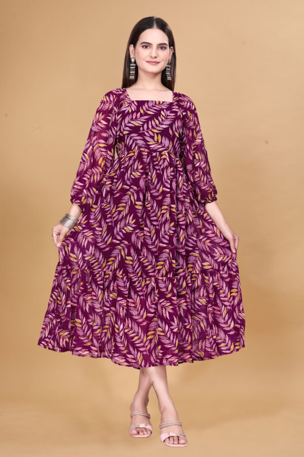Wine Printed Georgette Dress