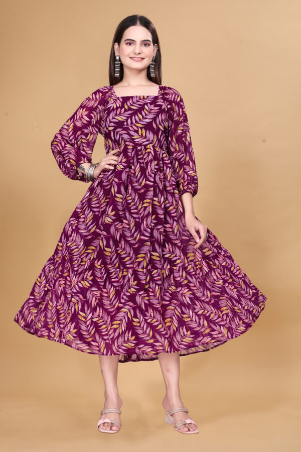 Wine Printed Georgette Dress