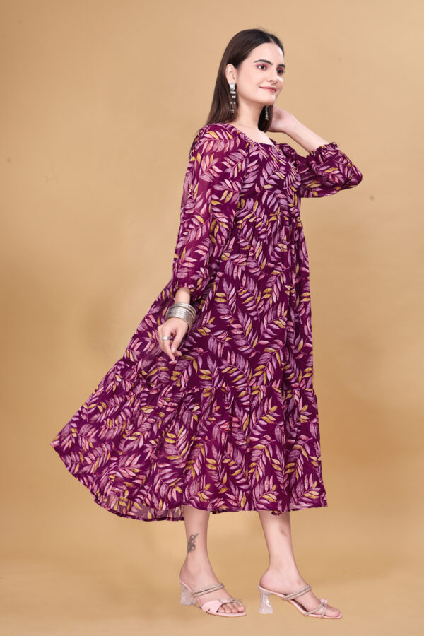Wine Printed Georgette Dress