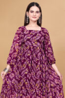 Wine Printed Georgette Dress