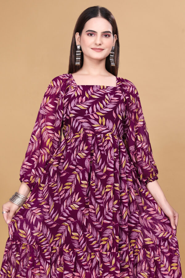 Wine Printed Georgette Dress